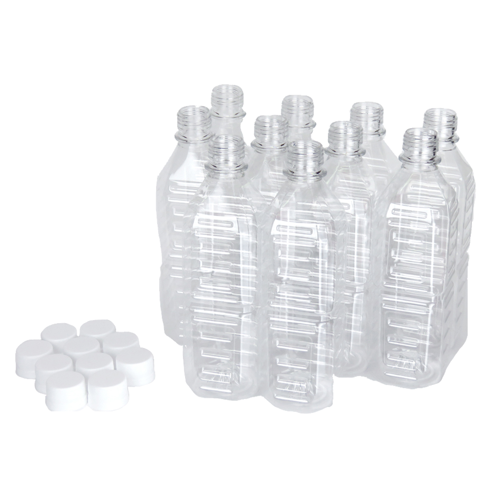 空 ペットボトル容器 500ml 角型 10本入 ふた付セット | 包装用品の
