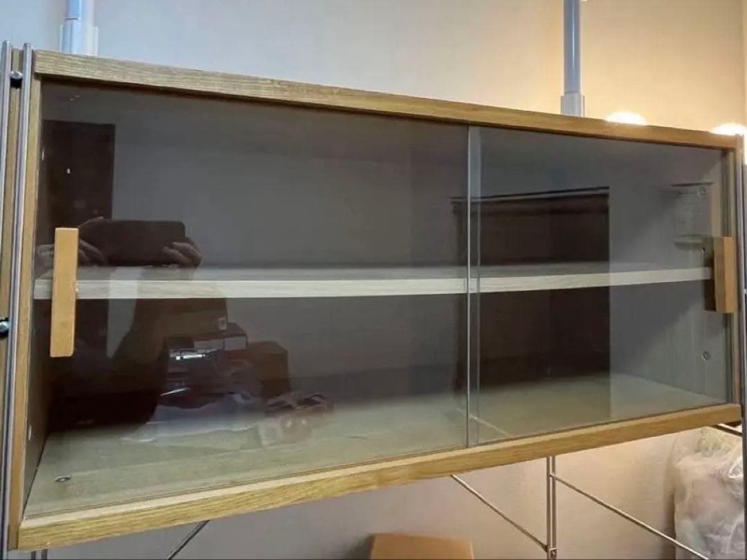 無印　ユニットシェルフ用　引き戸　旧型 良品】無印良品 ステンレスユニットシェルフ 用 収納 ボックス ガラス